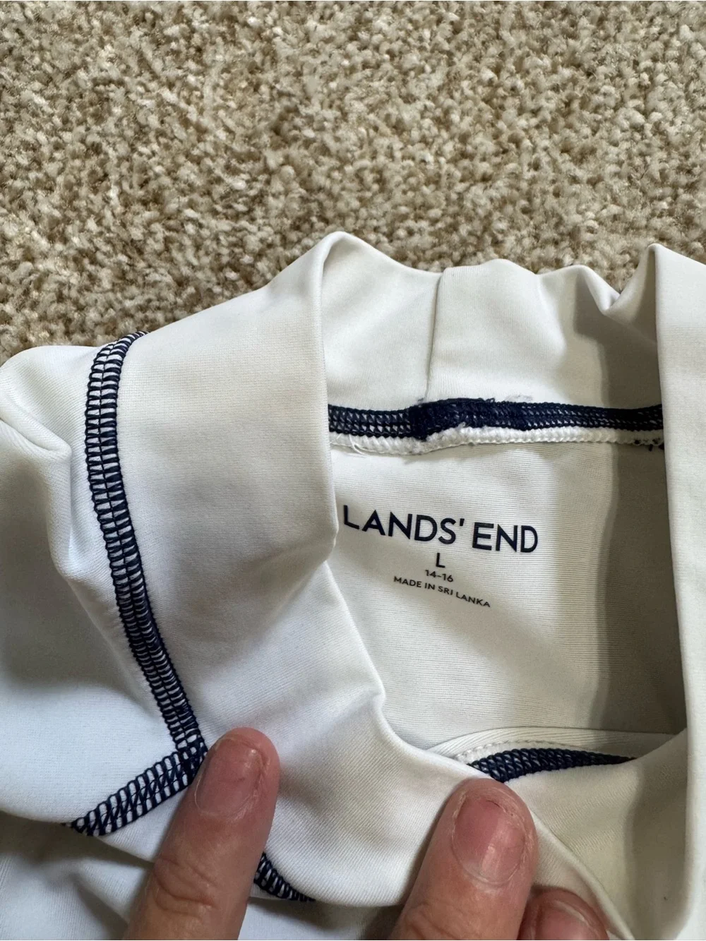 Lands' End White Long-Sleeve Rash Guard with Navy Trim